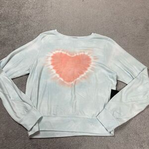 Brand New Wildfox Women’s Medium Tie Dye ombré Heart Felt Crewneck Sweater